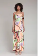 Avec Les Filles Printed Bias Cut Satin Maxi Dress