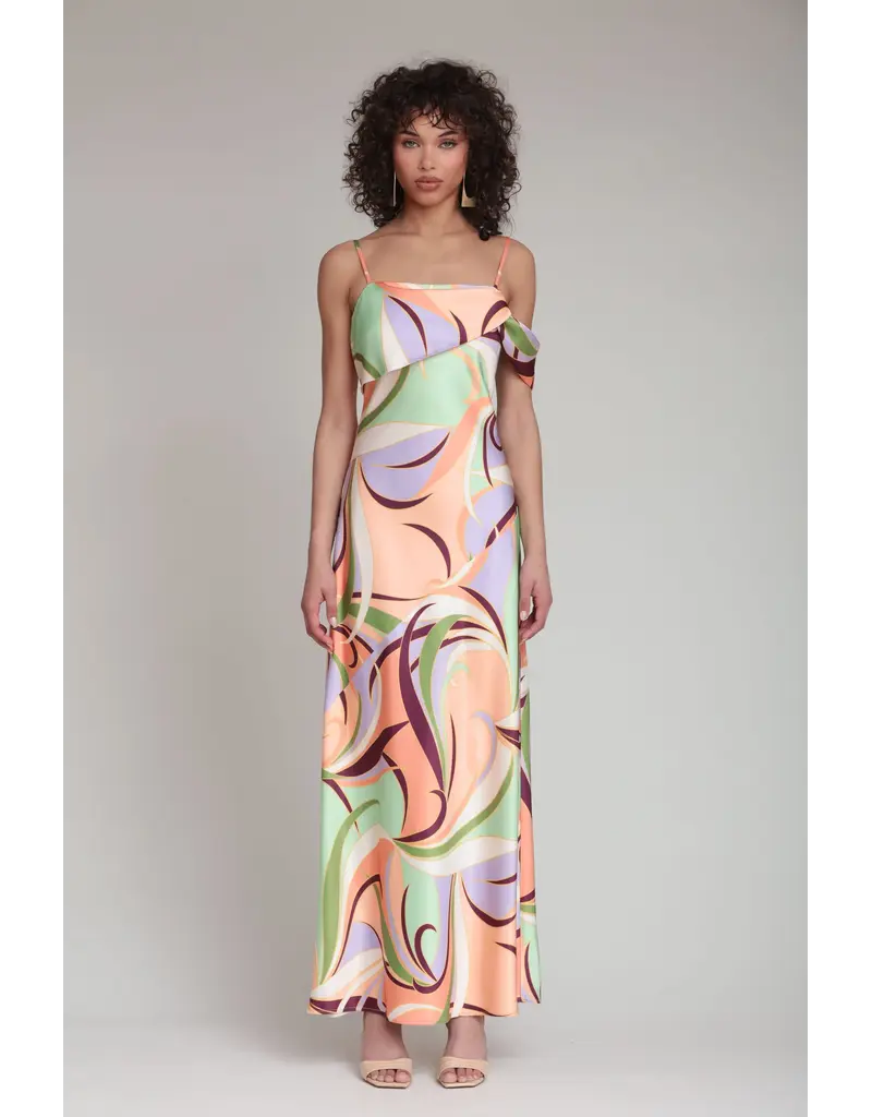 Avec Les Filles Printed Bias Cut Satin Maxi Dress