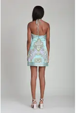 Avec Les Filles Paisley Satin Tiered Halter Neck Mini Dress