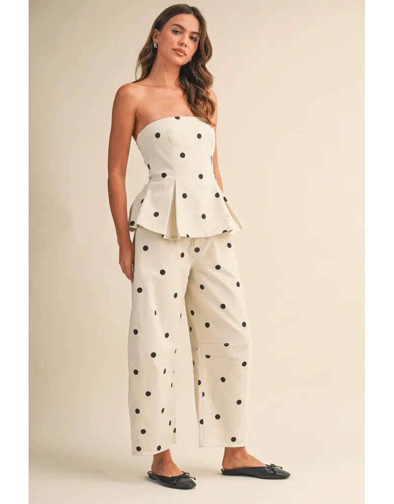Polka Dot Denim Peplum Top & Barrel Jean Set