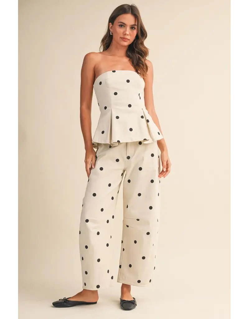 Polka Dot Denim Peplum Top & Barrel Jean Set