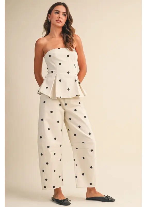 Polka Dot Denim Peplum Top & Barrel Jean Set