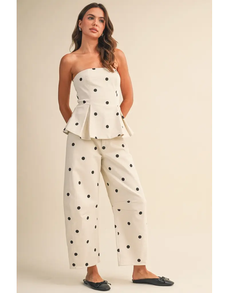 Polka Dot Denim Peplum Top & Barrel Jean Set