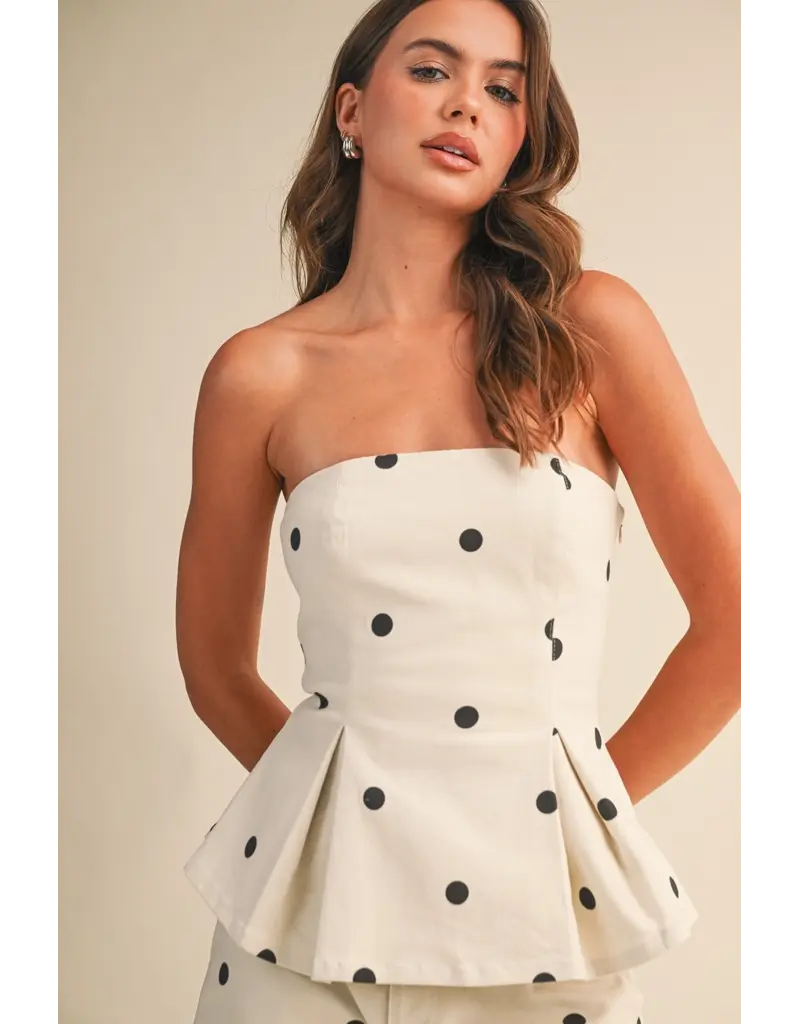 Polka Dot Denim Peplum Top & Barrel Jean Set