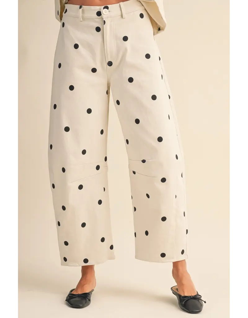 Polka Dot Denim Peplum Top & Barrel Jean Set