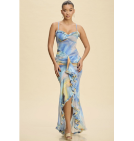 Catherine Mesh Ruffle Maxi Dress