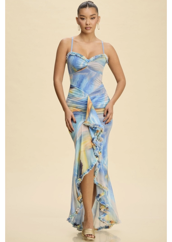 Catherine Mesh Ruffle Maxi Dress