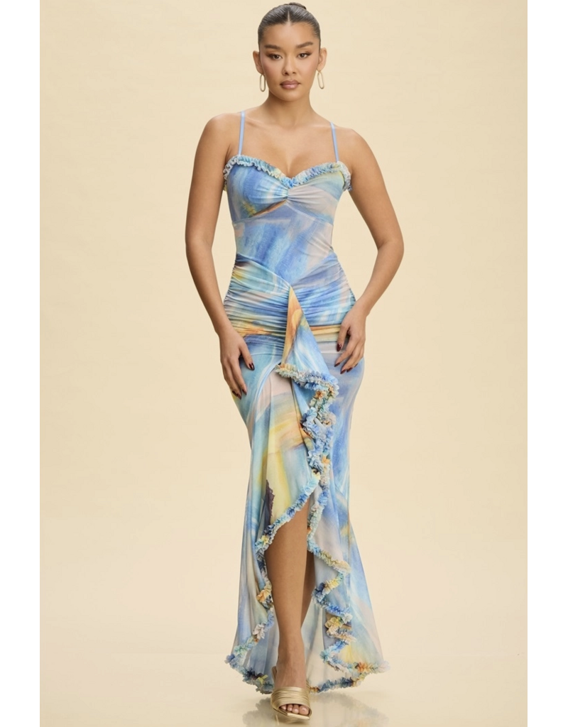 Catherine Mesh Ruffle Maxi Dress