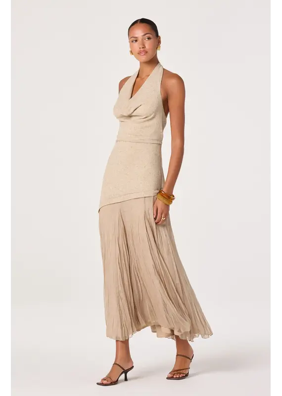 ASTR Inez Mixed Media Halter Maxi Dress