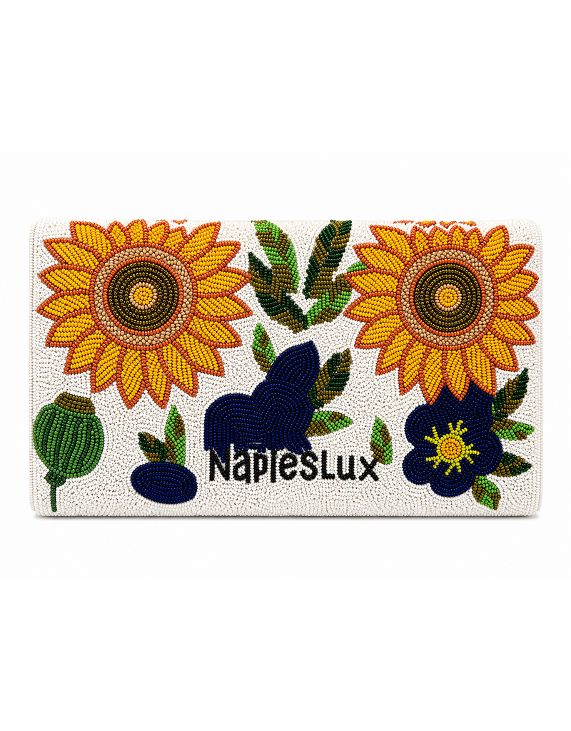 Naples Lux Sunflower Muse Beaded Clutch