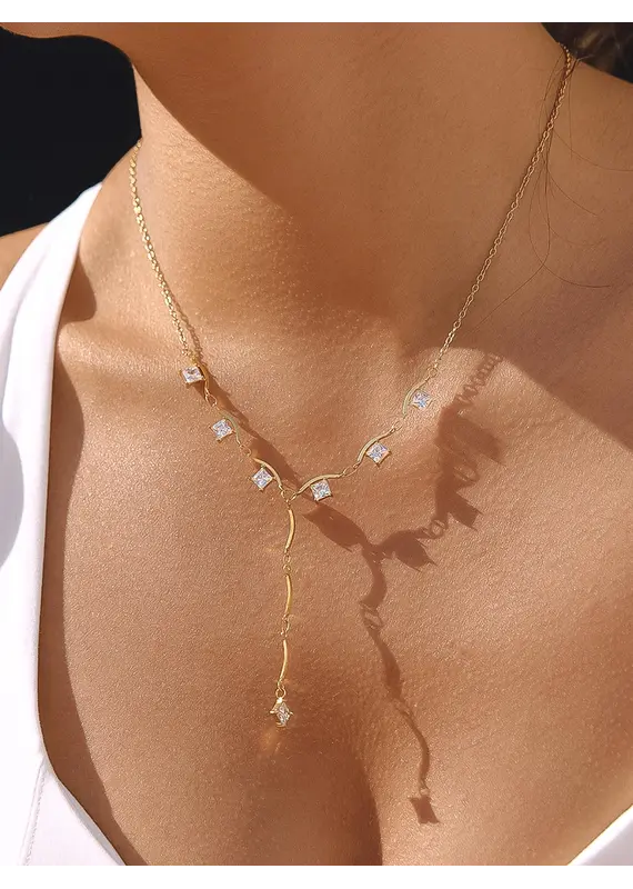Flanerie Yonder 18K Gold Non-Tarnish Cz Y Drop Necklace