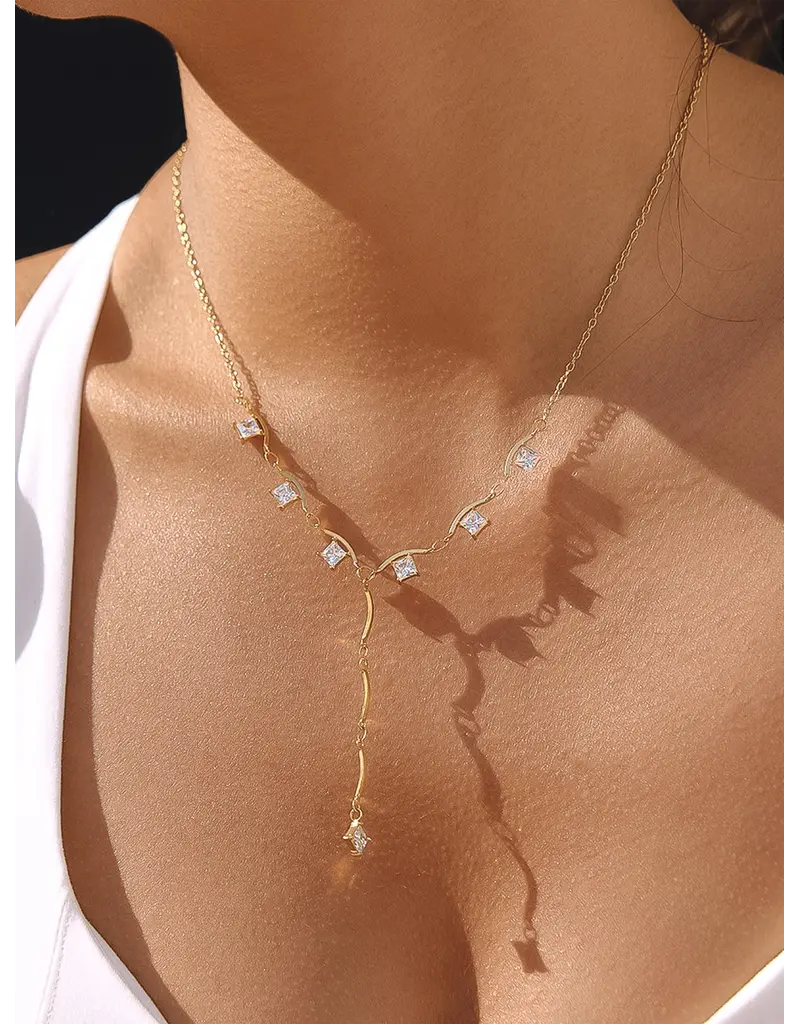 Flanerie Yonder 18K Gold Non-Tarnish Cz Y Drop Necklace