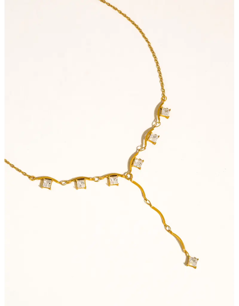 Flanerie Yonder 18K Gold Non-Tarnish Cz Y Drop Necklace