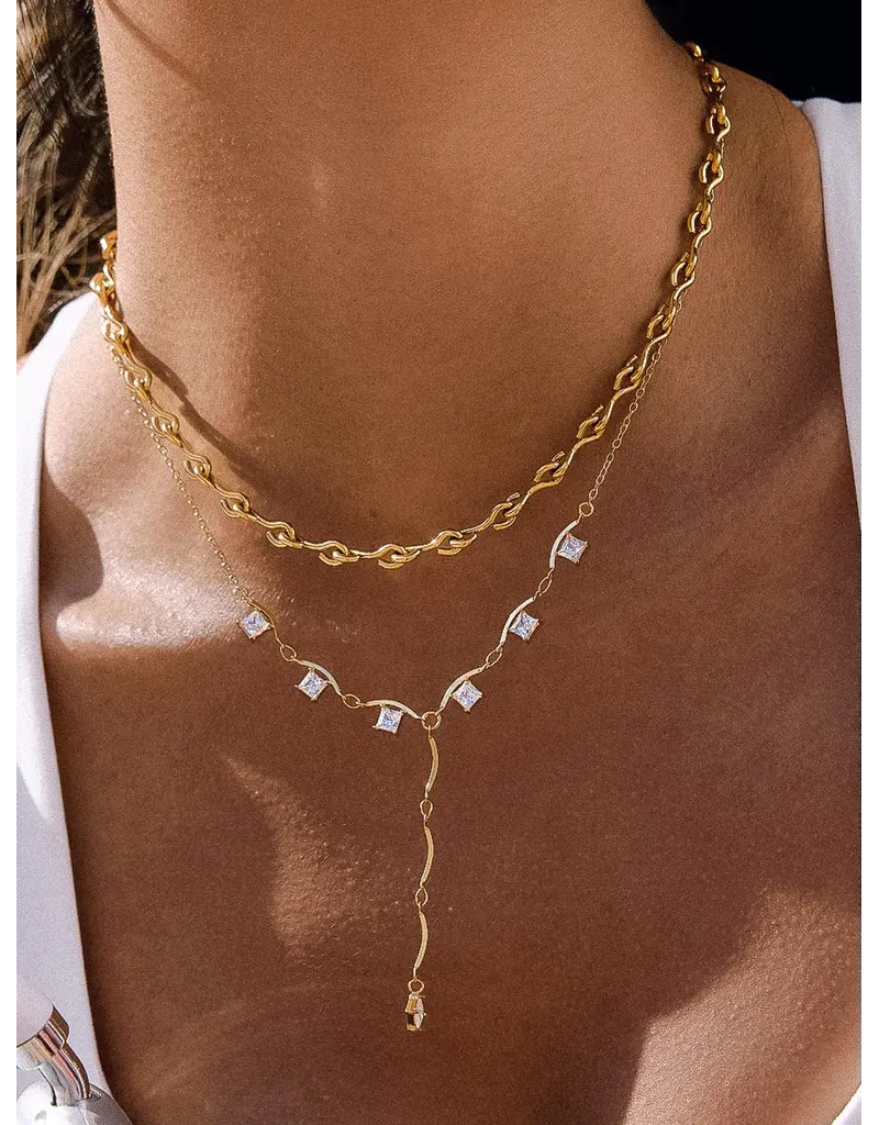 Flanerie Yonder 18K Gold Non-Tarnish Cz Y Drop Necklace