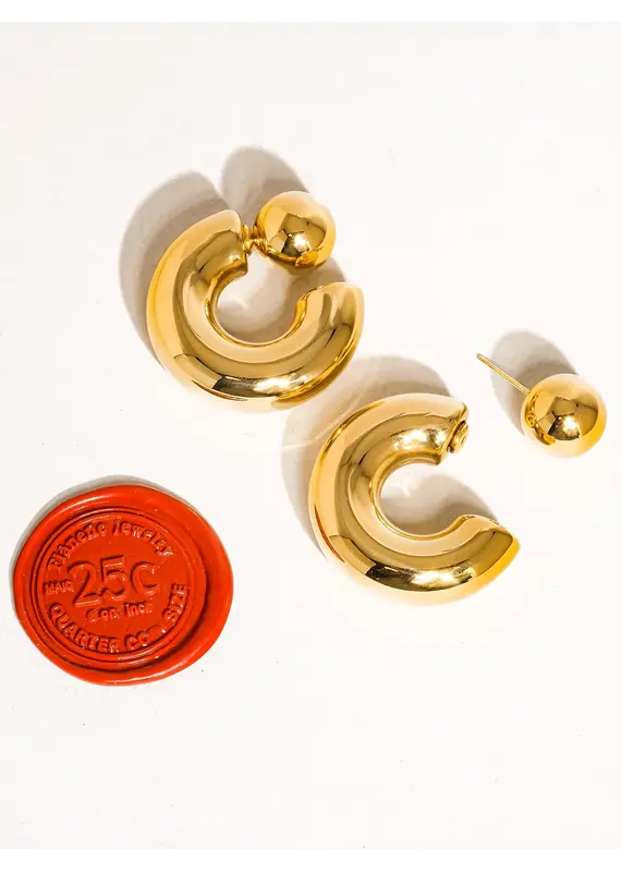 Flanerie Fernanda 16K Gold Non-Tarnish Ball C Hoop Earring