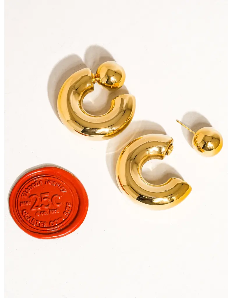 Flanerie Fernanda 16K Gold Non-Tarnish Ball C Hoop Earring