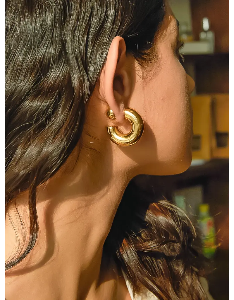 Flanerie Fernanda 16K Gold Non-Tarnish Ball C Hoop Earring