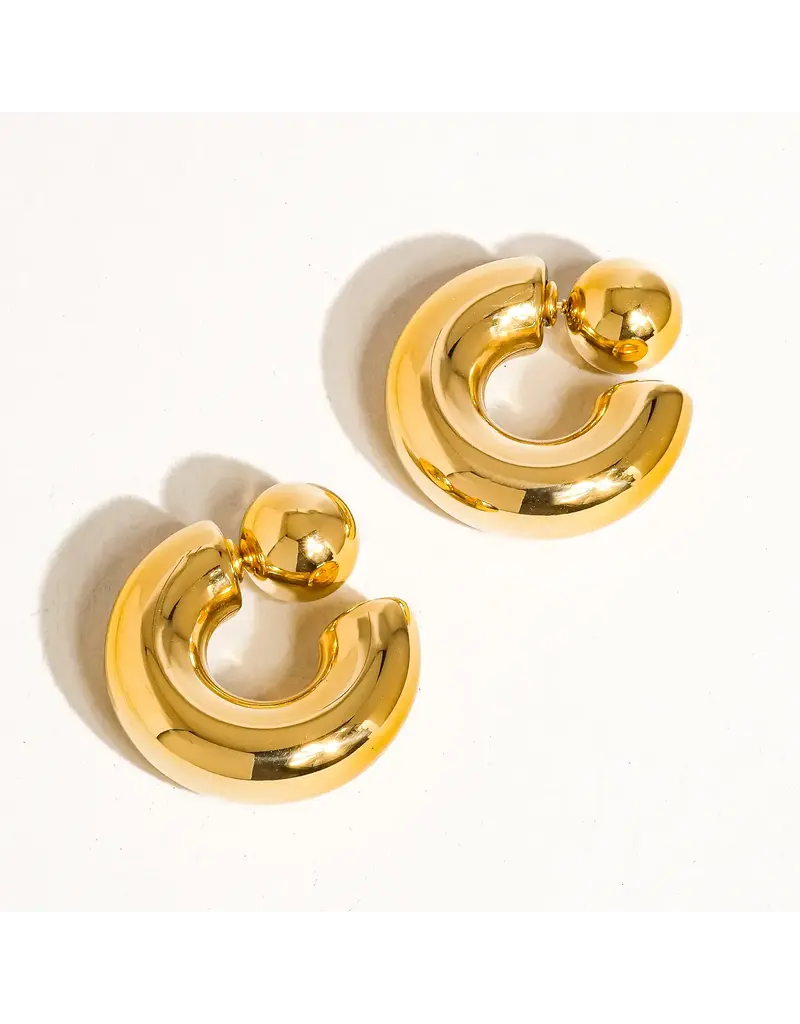 Flanerie Fernanda 16K Gold Non-Tarnish Ball C Hoop Earring