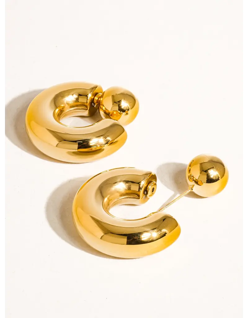 Flanerie Fernanda 16K Gold Non-Tarnish Ball C Hoop Earring
