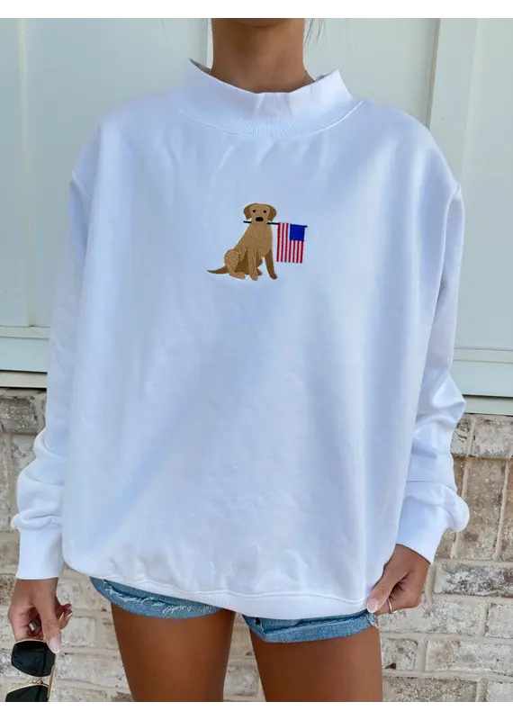 Sunkissed Coconut American Golden Embroidered Mockneck Sweatshirt