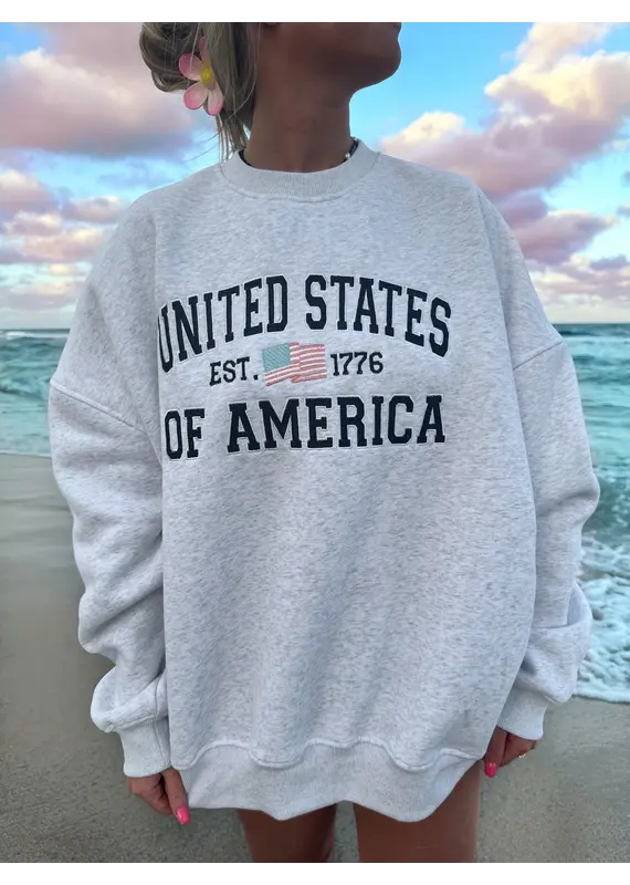 Sunkissed Coconut Classic United States of America Embroidered Sweatshirt