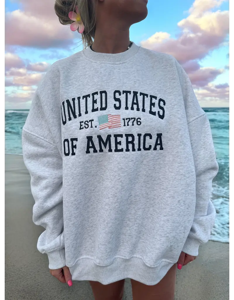 Sunkissed Coconut Classic United States of America Embroidered Sweatshirt