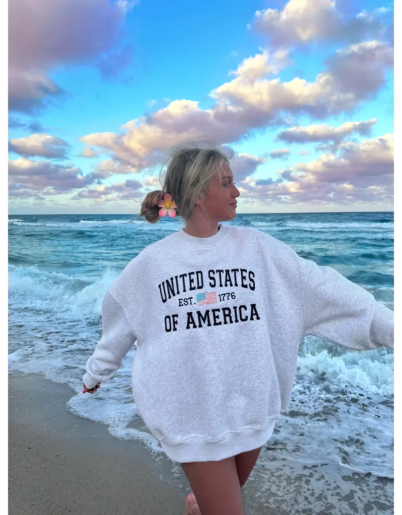 Sunkissed Coconut Classic United States of America Embroidered Sweatshirt