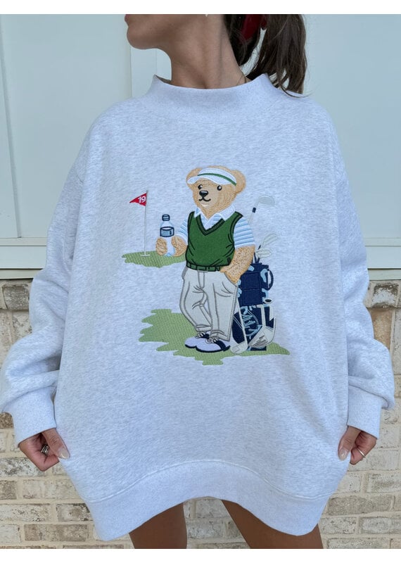 Sunkissed Coconut Teddy Golfs Embroidered Mockneck Sweatshirt