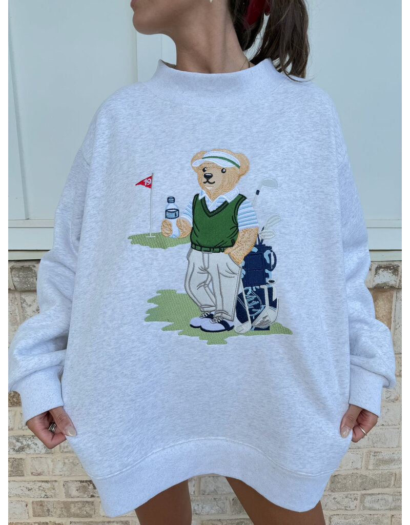 Sunkissed Coconut Teddy Golfs Embroidered Mockneck Sweatshirt
