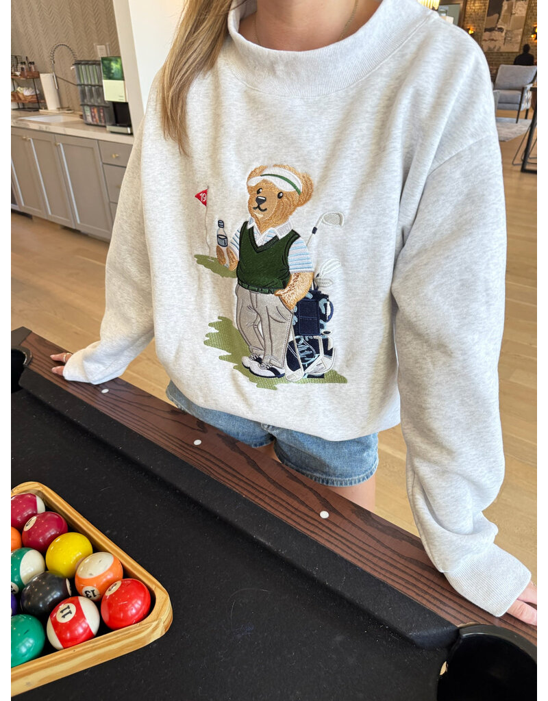 Sunkissed Coconut Teddy Golfs Embroidered Mockneck Sweatshirt