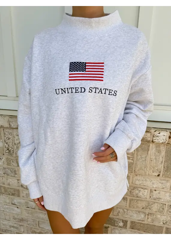Sunkissed Coconut United States Flag Embroidered Mockneck Sweatshirt