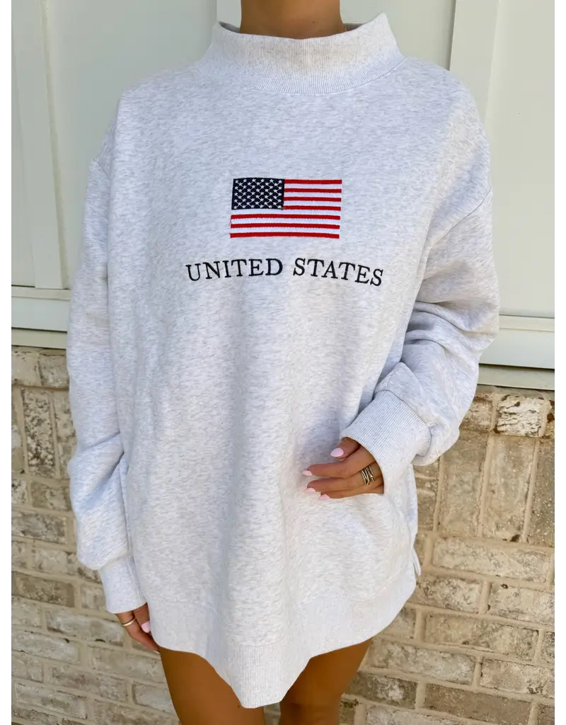 Sunkissed Coconut United States Flag Embroidered Mockneck Sweatshirt