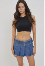 Cello Jeans Low-Waisted Pleated Mini Skirt with Denim Belt