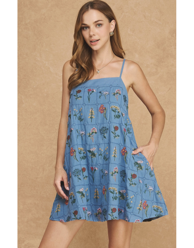 Strut + Bolt Botanist Botanical Embroidered Mini Dress