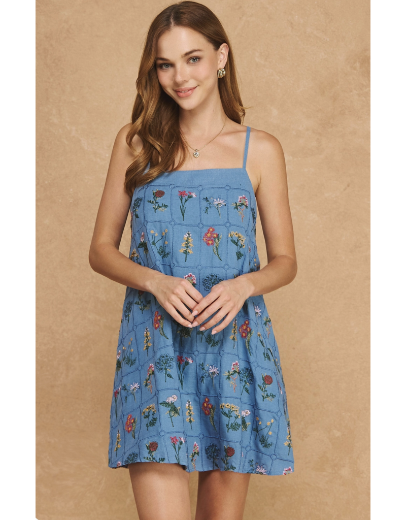 Strut + Bolt Botanist Botanical Embroidered Mini Dress