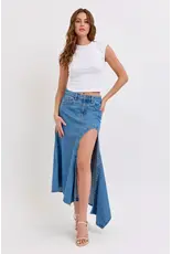 Cello Jeans Mid-Waist Maxi Skirt with Asymmetrical Hem