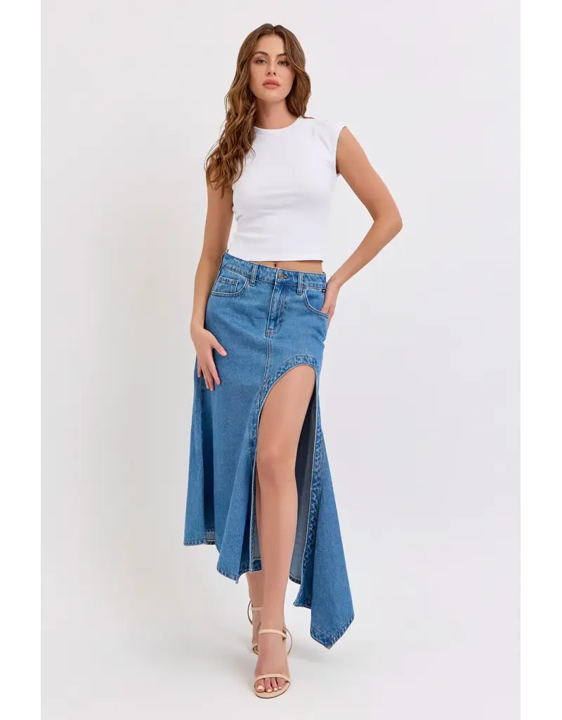Cello Jeans Mid-Waist Maxi Skirt with Asymmetrical Hem