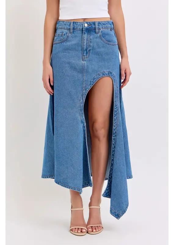 Cello Jeans Mid-Waist Maxi Skirt with Asymmetrical Hem