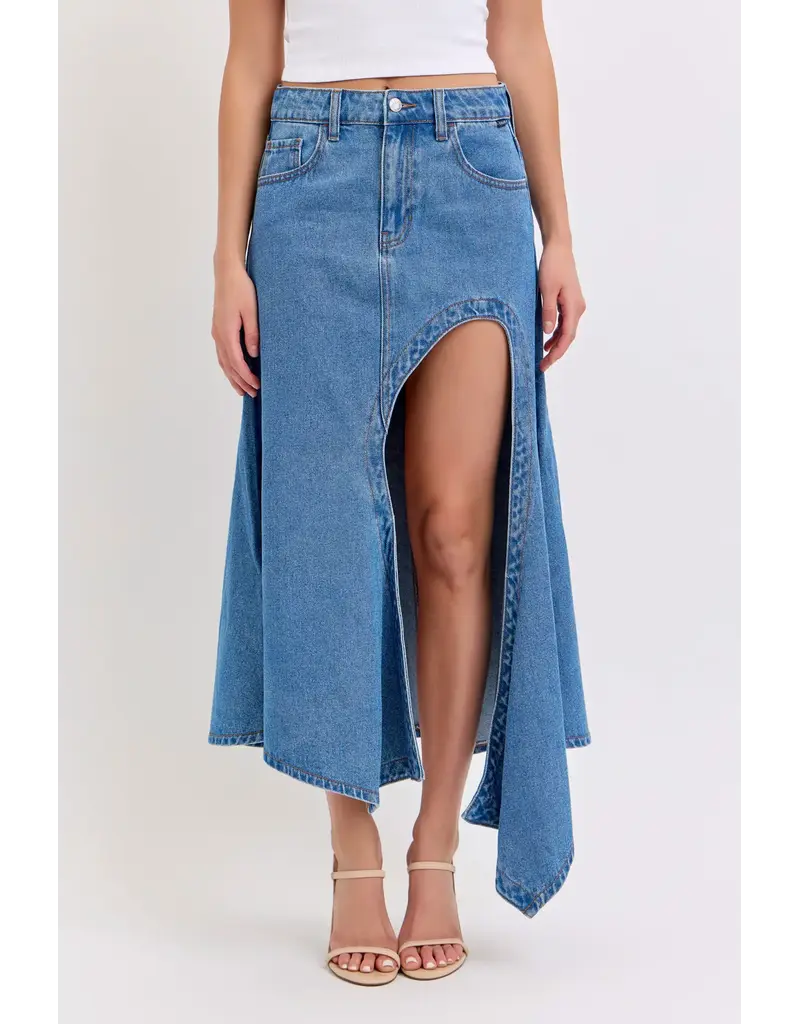Cello Jeans Mid-Waist Maxi Skirt with Asymmetrical Hem