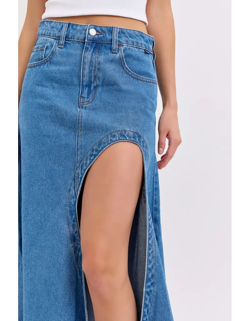 Cello Jeans Mid-Waist Maxi Skirt with Asymmetrical Hem