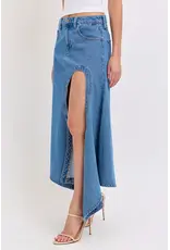 Cello Jeans Mid-Waist Maxi Skirt with Asymmetrical Hem