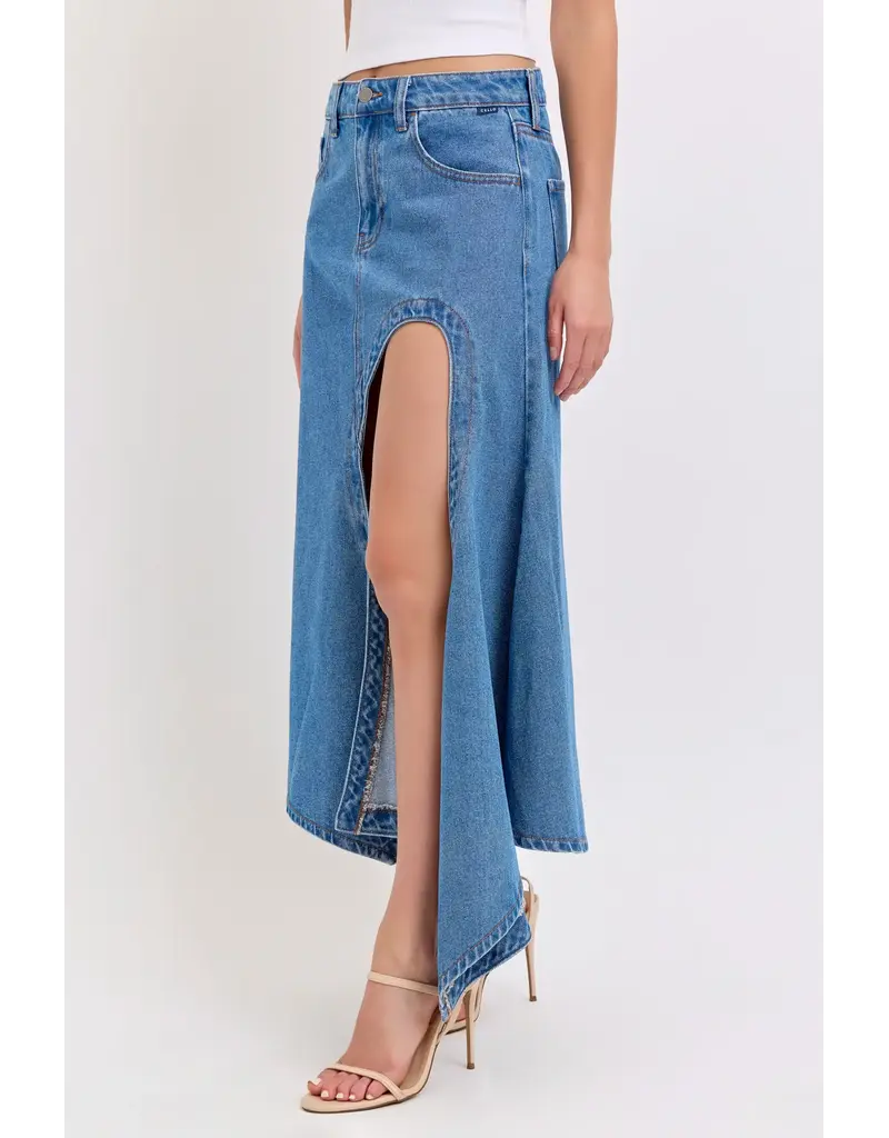 Cello Jeans Mid-Waist Maxi Skirt with Asymmetrical Hem