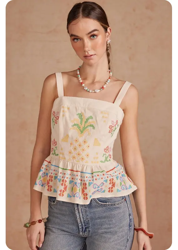 Strut + Bolt Cali Cross Stitch Square Neck Top