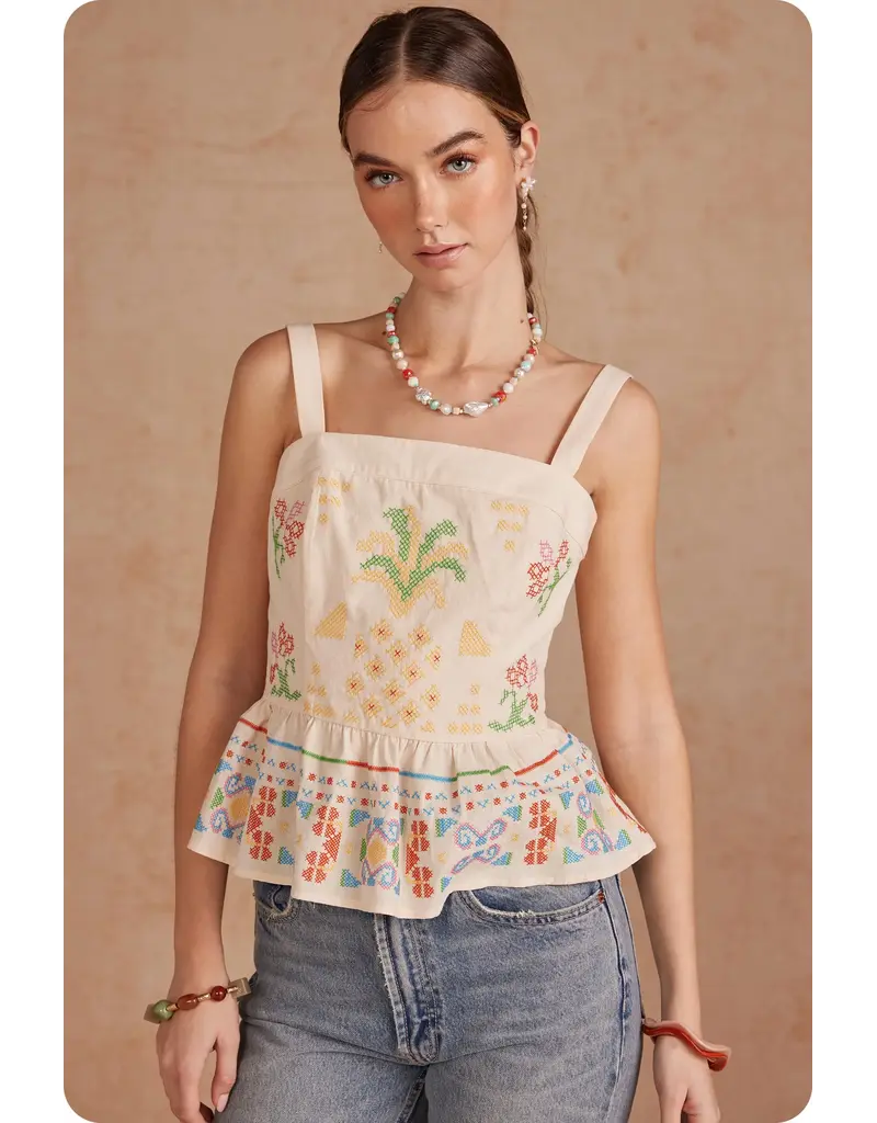 Strut + Bolt Cali Cross Stitch Square Neck Top
