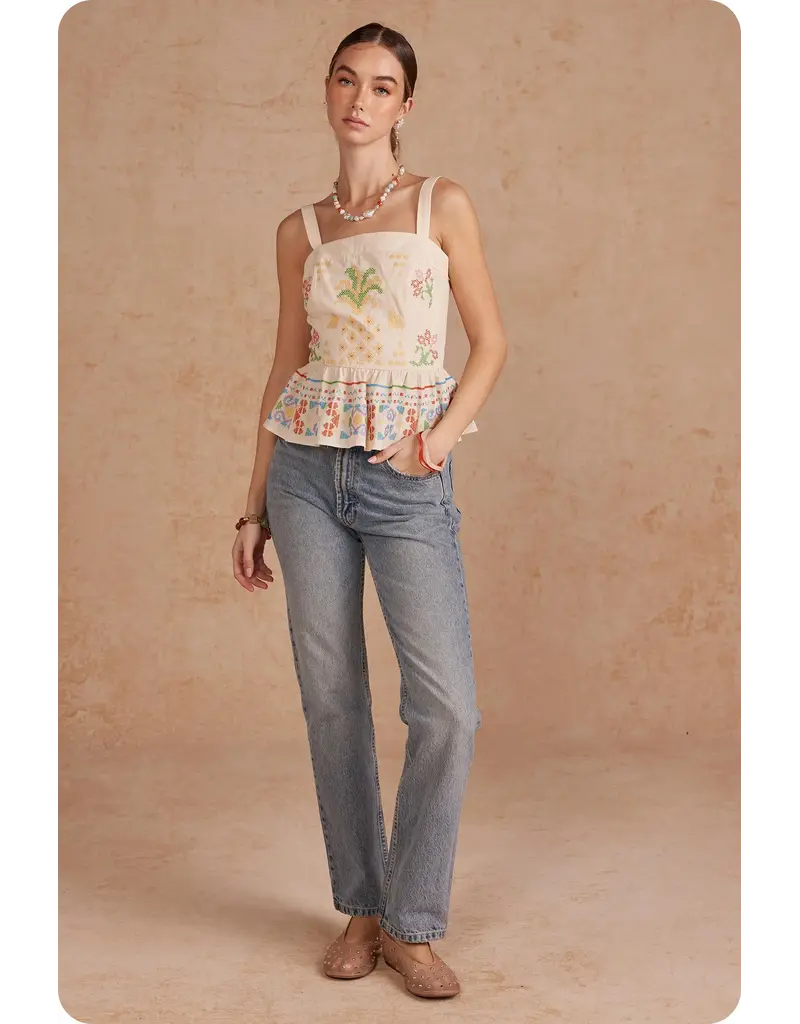 Strut + Bolt Cali Cross Stitch Square Neck Top