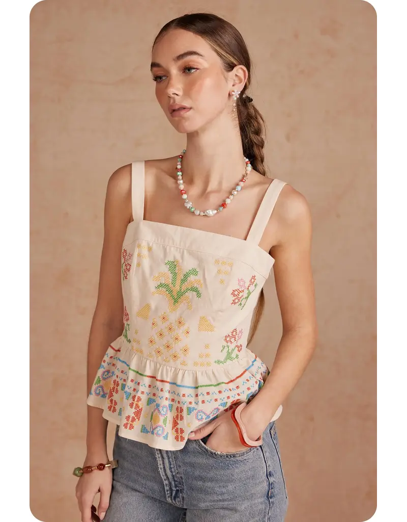 Strut + Bolt Cali Cross Stitch Square Neck Top