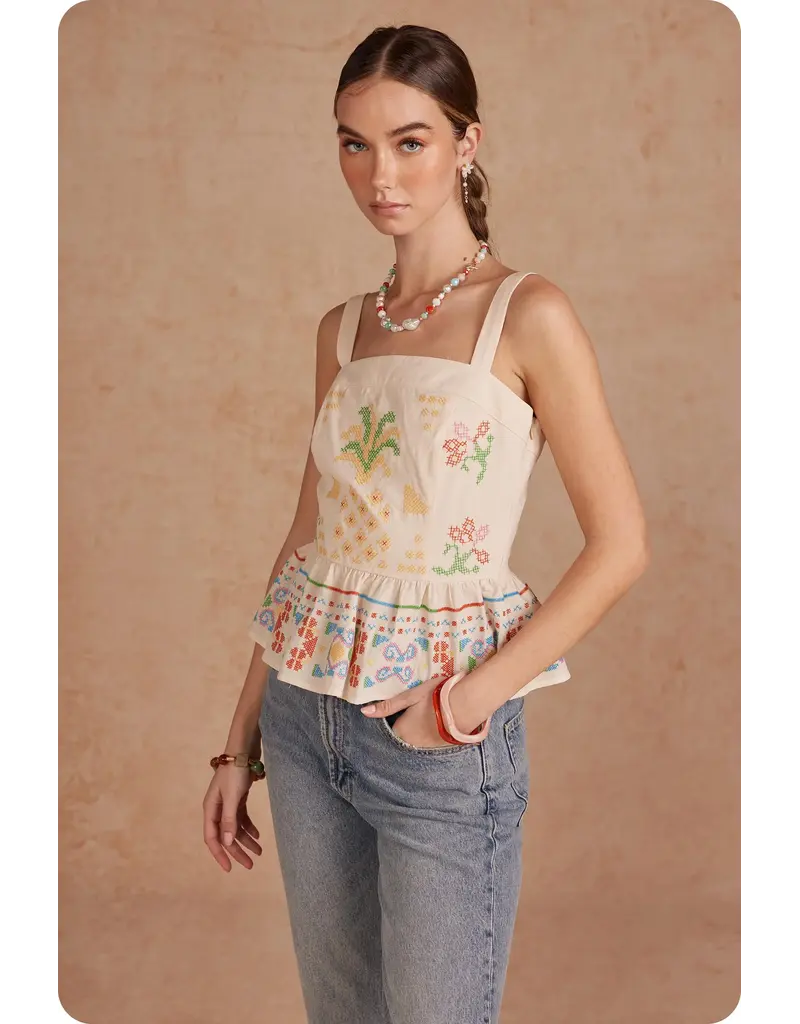 Strut + Bolt Cali Cross Stitch Square Neck Top