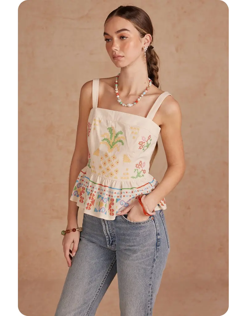 Strut + Bolt Cali Cross Stitch Square Neck Top