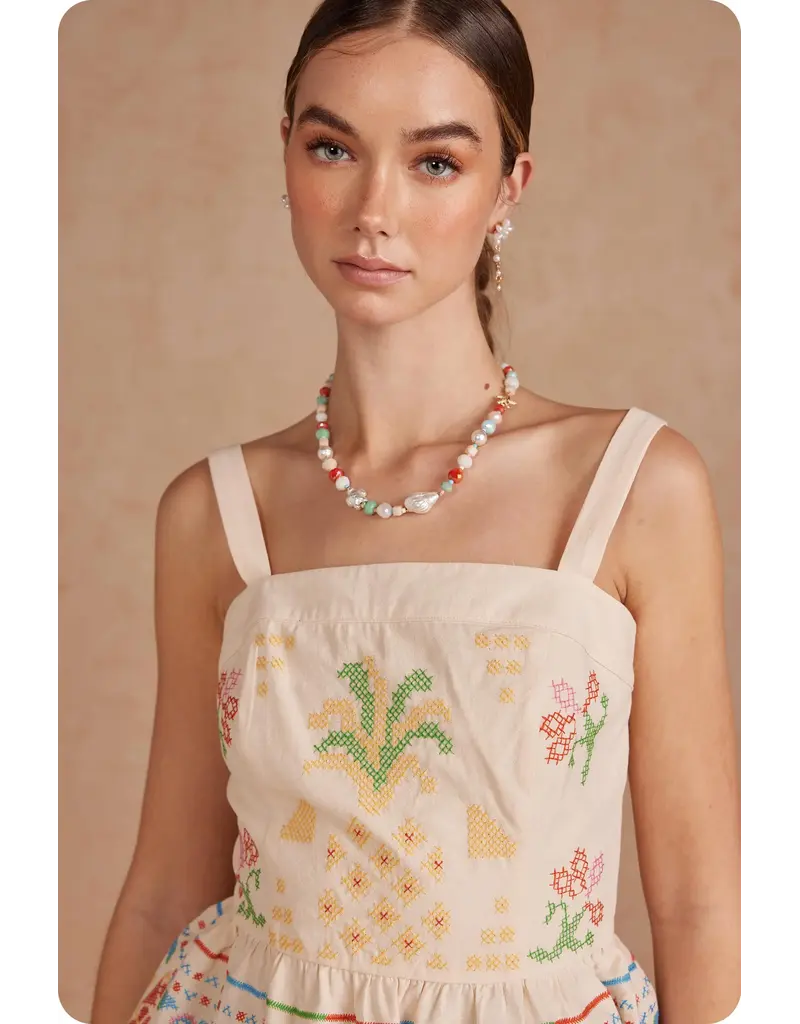 Strut + Bolt Cali Cross Stitch Square Neck Top