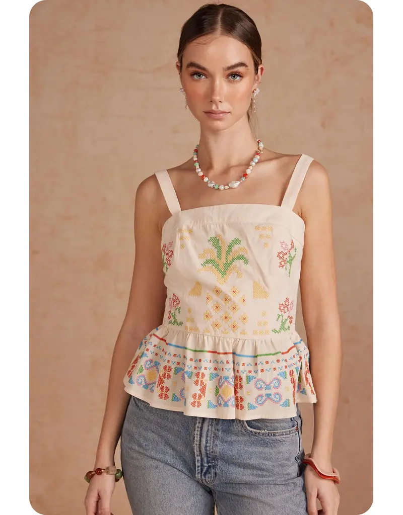 Strut + Bolt Cali Cross Stitch Square Neck Top